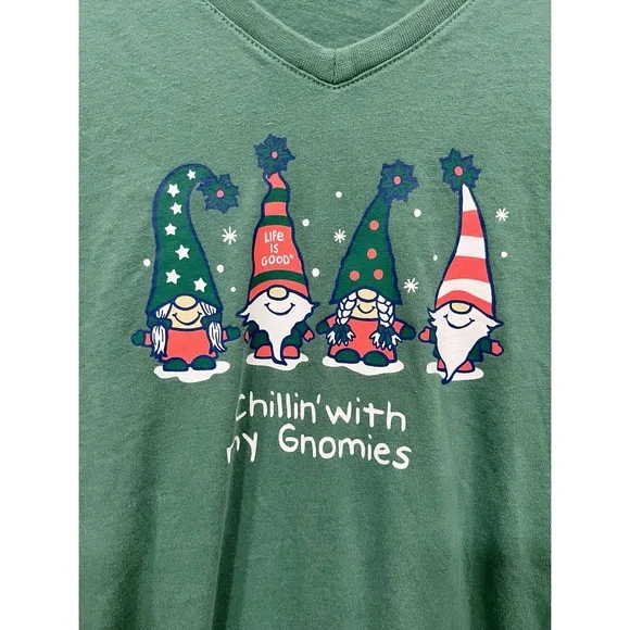 Life is Good Long Sleeve Crusher Vee"Chillin' with my Gnomies" Shirt - Picture 2 of 7